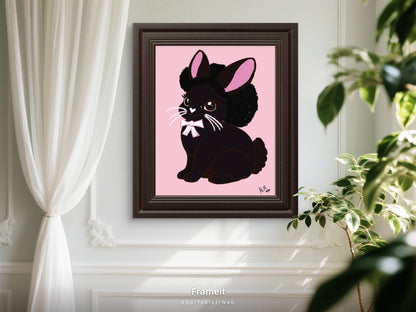 Pretty Afro Bunny- Ebony | Easter Holiday Bunny ACEO| Wallpaper | 8.5 x 11 in | Pink Background