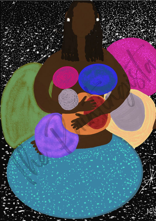 I Hold The Planets | Digital Art| Celestial Wall Art| Black Art| Cosmic Planet Art| Astrology Digital Art| 12x16 Download Digital Art