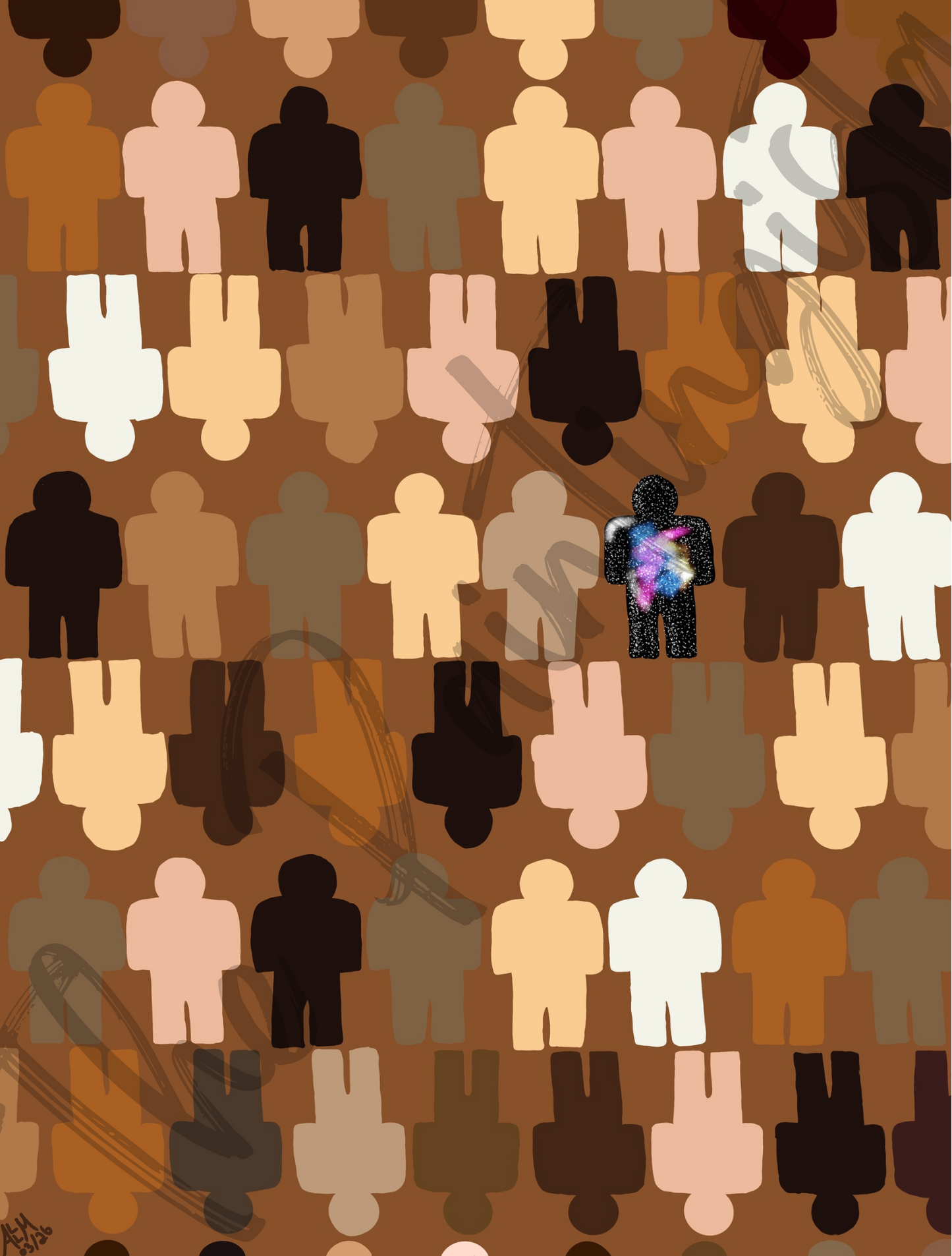 One in a Million Abstract Art Poster – Diverse Figures 16x20 Gloss | Brown