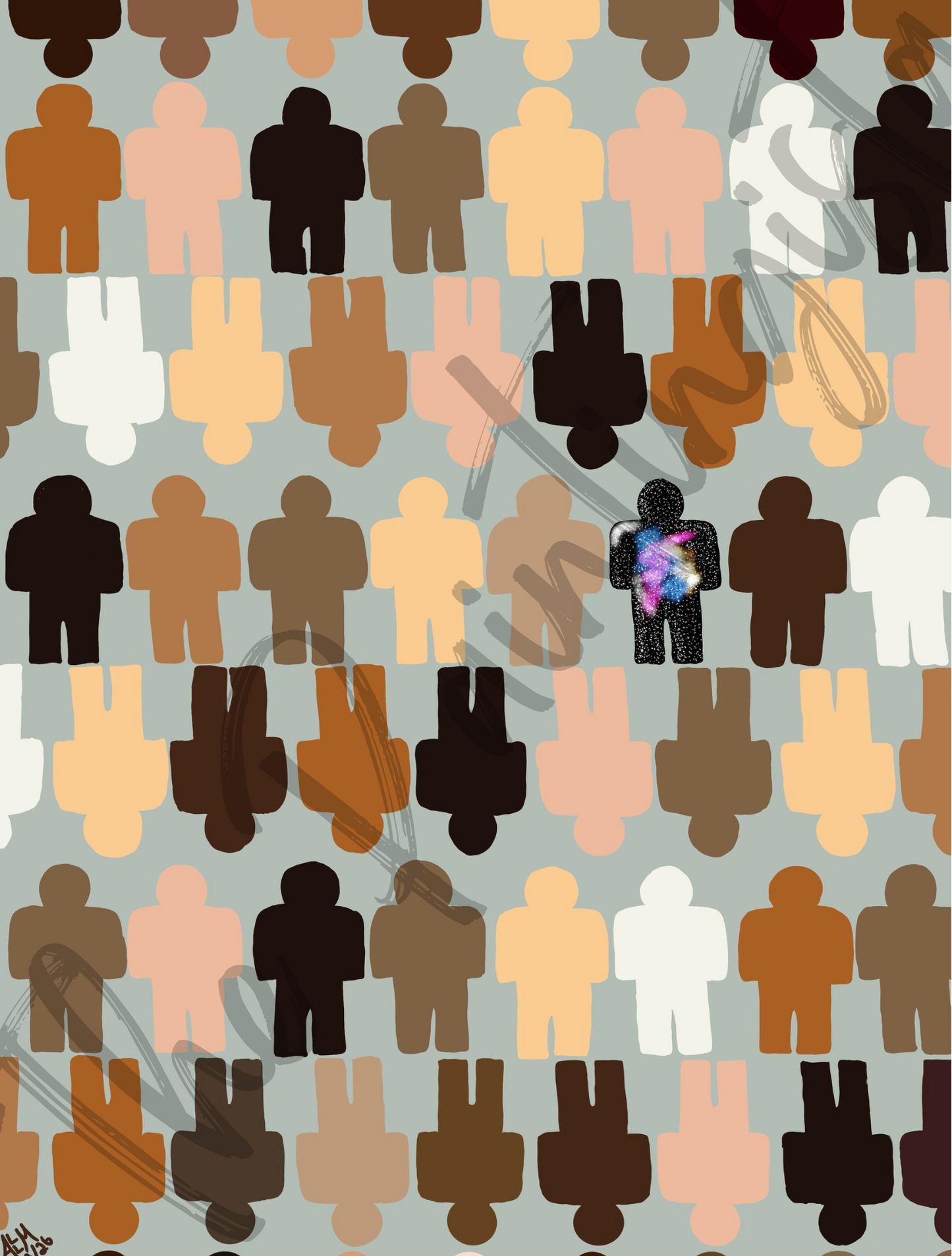 One in a Million Abstract Art Poster – Diverse Figures 16x20 Gloss | Gray