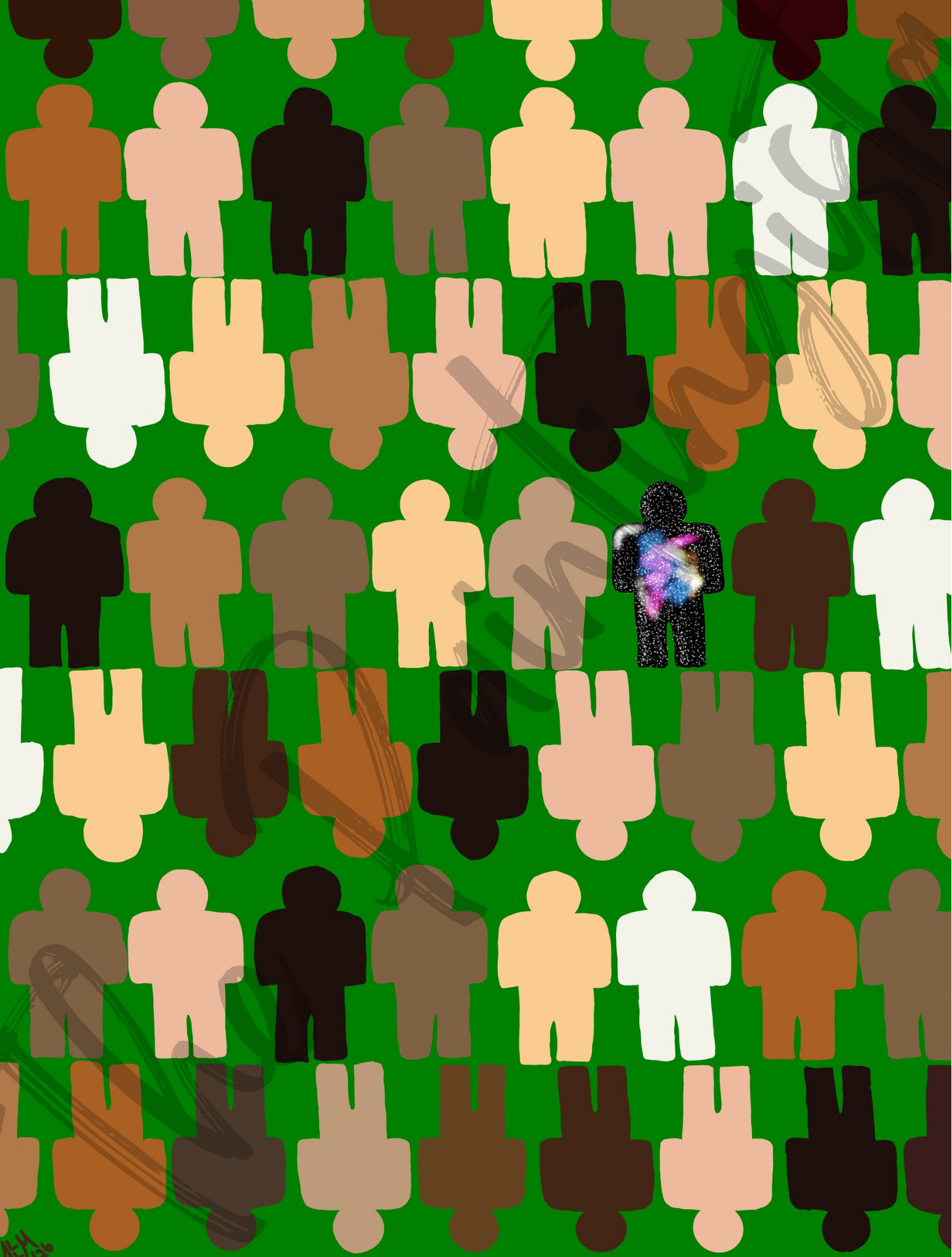 One in a Million Abstract Art Poster – Diverse Figures 16x20 Gloss | Green
