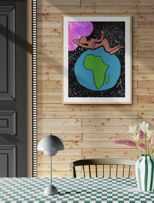 She Rests on Earth | Digital Art| Celestial Wall Art| Black Art| Cosmic Planet Art| Astrology Digital Art| 12x16 Download Digital Art